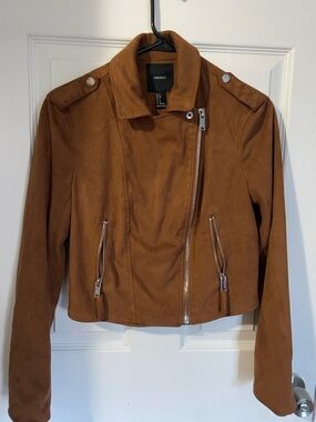 Forever 21 Faux Suede Moto Jacket - Cognac Brown